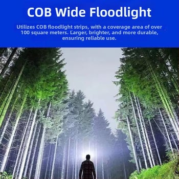 Nabíjateľná LED čelovka s vlnovým senzorom, USB-C nabíjanie, COB LED, lúč 200–500 m, na rybárčenie