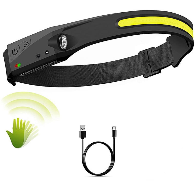 Újratölthető LED fejfény hullámszenzorral, USB-C töltéssel, COB LED, 200–500 m fénysugár, horgászathoz
