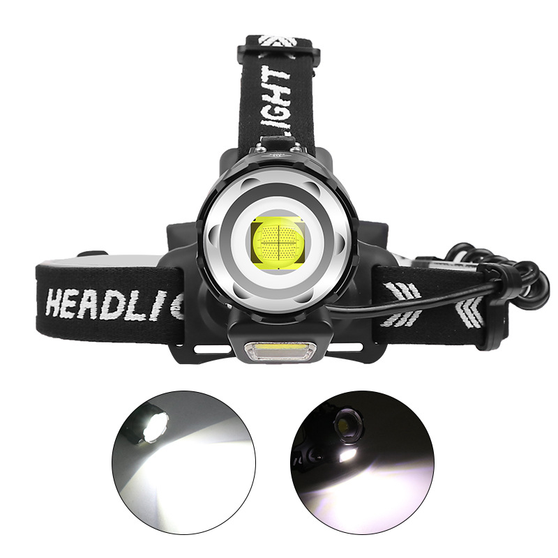 Čelna lampica XHP90 + COB, 45° nagib snopa, USB punjenje, LED 20W, baterije 3×18650