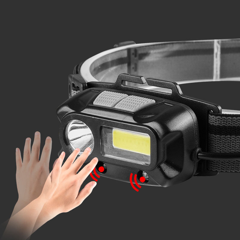 Lampa frontală COB dublu LED și senzor de gesturi (5W, 1200mAh, reîncărcabilă, energie generată manual, rază 50–100 m)