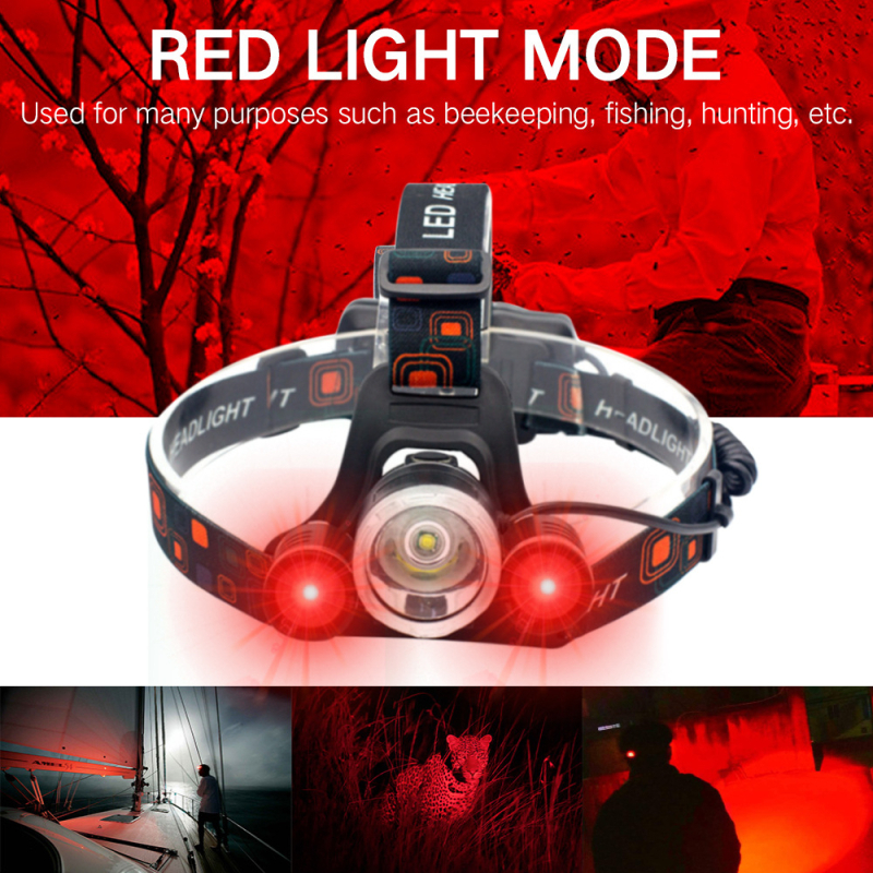 Čelna LED lampica s 4 načina, fiksno fokusiranje, LED, baterija 18650, 4800mAh, detekcija bankovnih novčanica i fluorescenciju, za ribolov na otvorenom