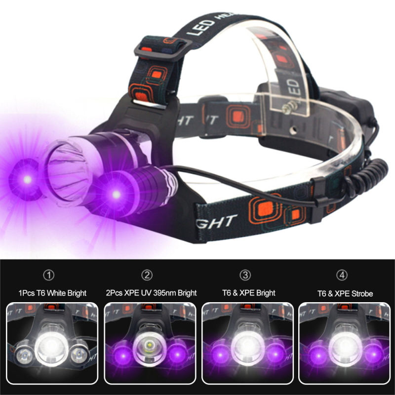 Čelna LED lampica s 4 načina, fiksno fokusiranje, LED, baterija 18650, 4800mAh, detekcija bankovnih novčanica i fluorescenciju, za ribolov na otvorenom