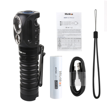 WURKKOS LED čelna lampica — aluminijski spoj kućišta, 5000mAh baterija, USB-C punjenje, 20W snaga, domet 100-200 m