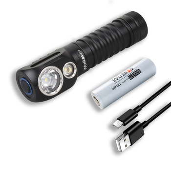 WURKKOS LED čelna lampica — aluminijski spoj kućišta, 5000mAh baterija, USB-C punjenje, 20W snaga, domet 100-200 m