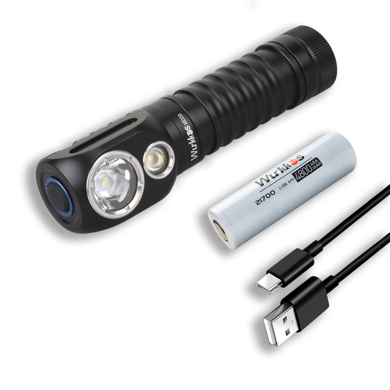 WURKKOS LED čelna lampica — aluminijski spoj kućišta, 5000mAh baterija, USB-C punjenje, 20W snaga, domet 100-200 m