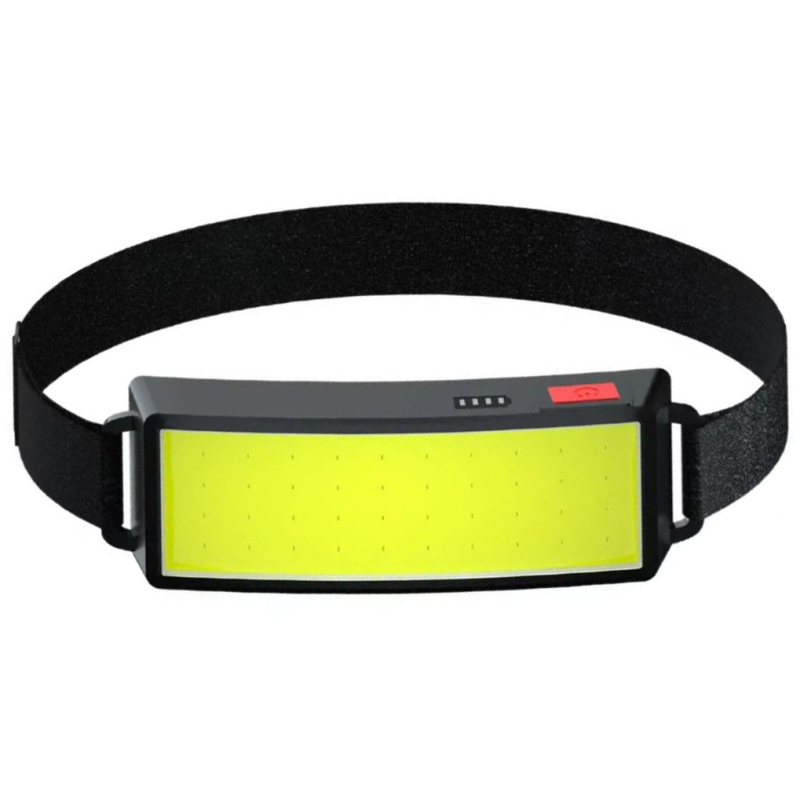 COB LED fejfény, USB-töltéses, vízálló; fényhatótávolság 50–300 m, tömeg 0,1 kg