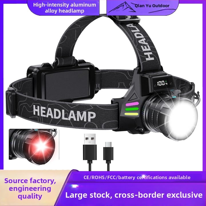 LED fejlámpa, újratölthető, vízálló, 200 m fényhatótáv, modell QY-TD113021