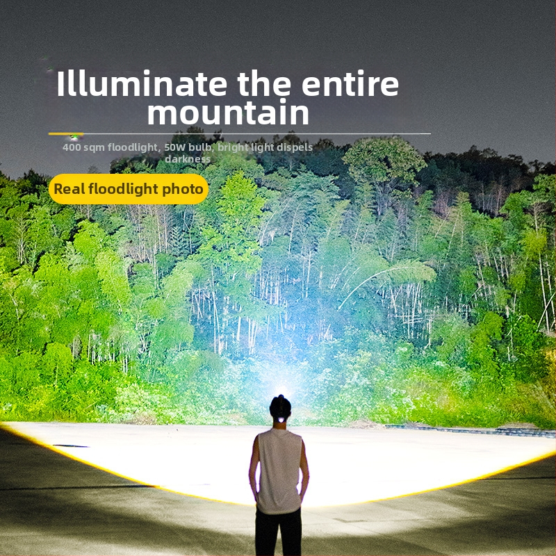 LED galvos žibintas, įkraunamas, atsparus vandeniui, 200 m spindulys, modelis QY-TD113021