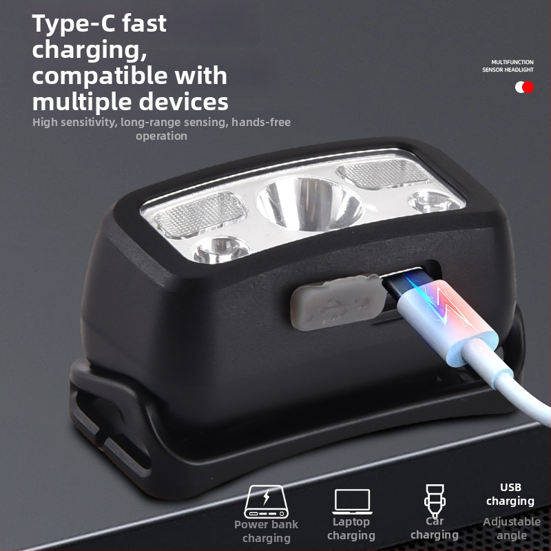 LED galvos žibintu, įkraunamas, ABS korpusas, diapazonas 200–500 m, logotipo spauda galima