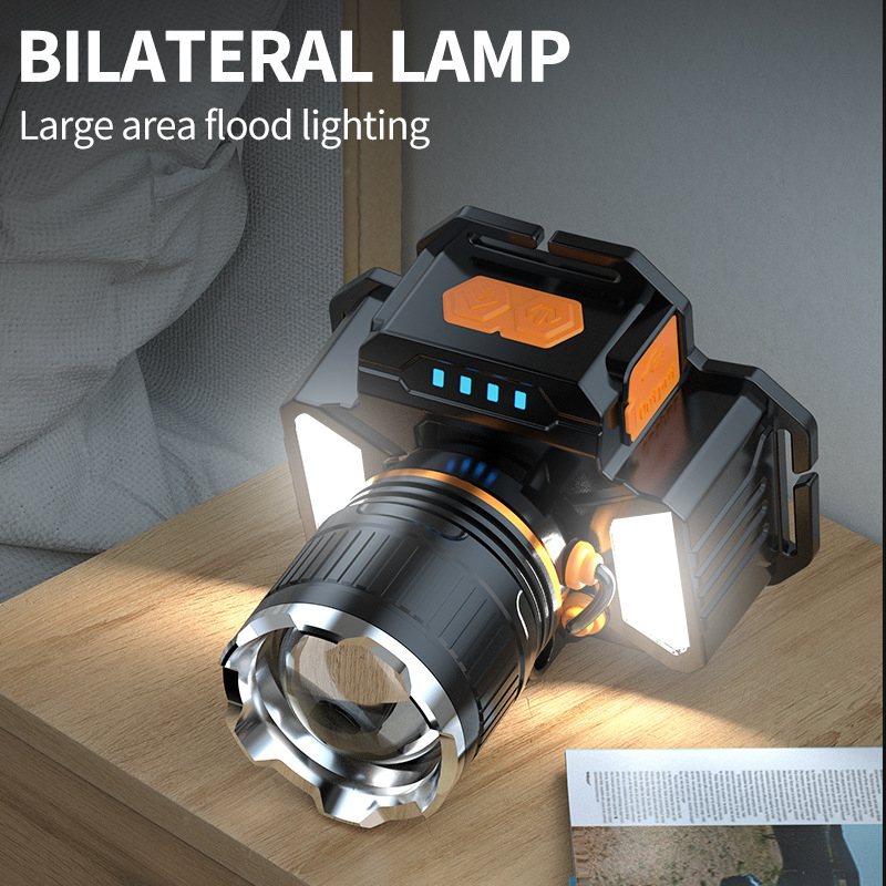 LED презареждаем челник за риболов на открито с дълъг обсег и зум, 10W, 6000 mAh, 200–500 м, 360° въртене