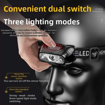 Čelová LED lampička USB nabíjateľná, vodeodolná, dosvit 15 m, výdrž 5 h, model YT390A