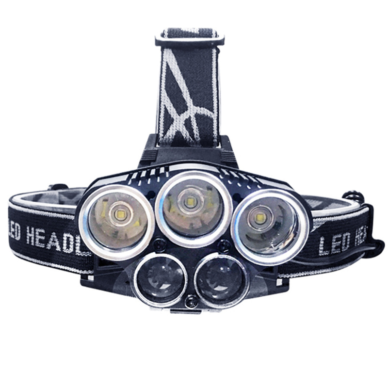Čelna lampa T6 s 5 LED, dugi domet, 20W, dvije baterije 18650