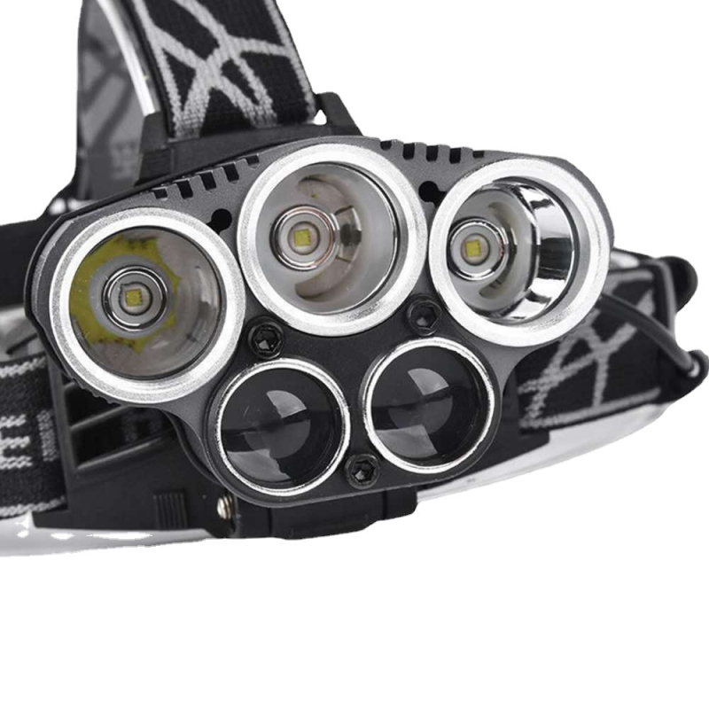 Čelna lampa T6 s 5 LED, dugi domet, 20W, dvije baterije 18650