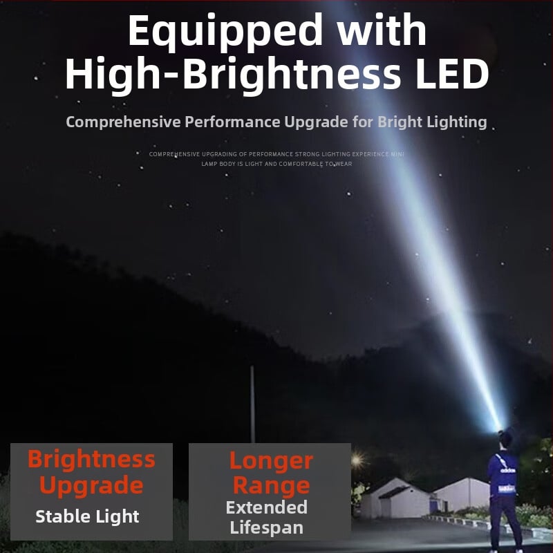 LED čelovka na nočný rybolov, nabíjateľná, dosah 200 m, vodotesná, výdrž 2-6 h, hmotnosť 40 g