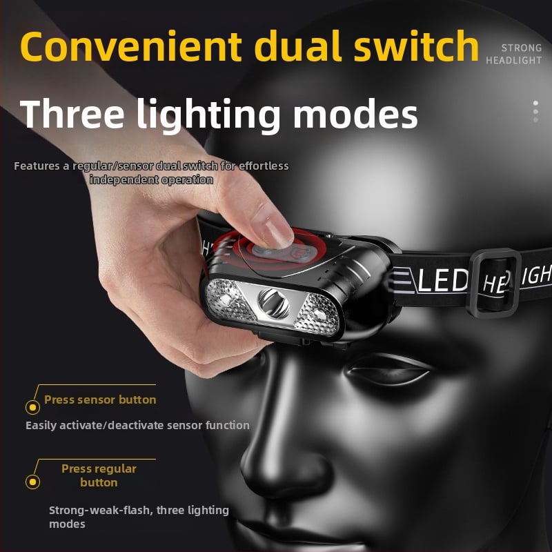 Nabíjateľná LED čelovka, model YT390A, vodeodolná, dosah 15 m, prevádzková doba 5 h