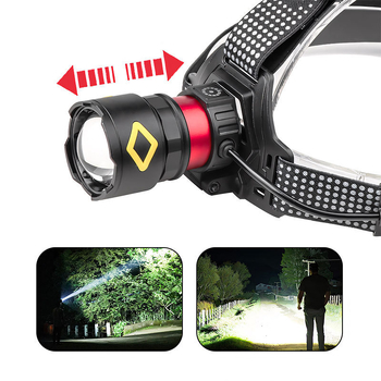 Frontala pentru cap cu încărcare solară, LED, 30W, baterie Li‑ion încorporată, impermeabilă