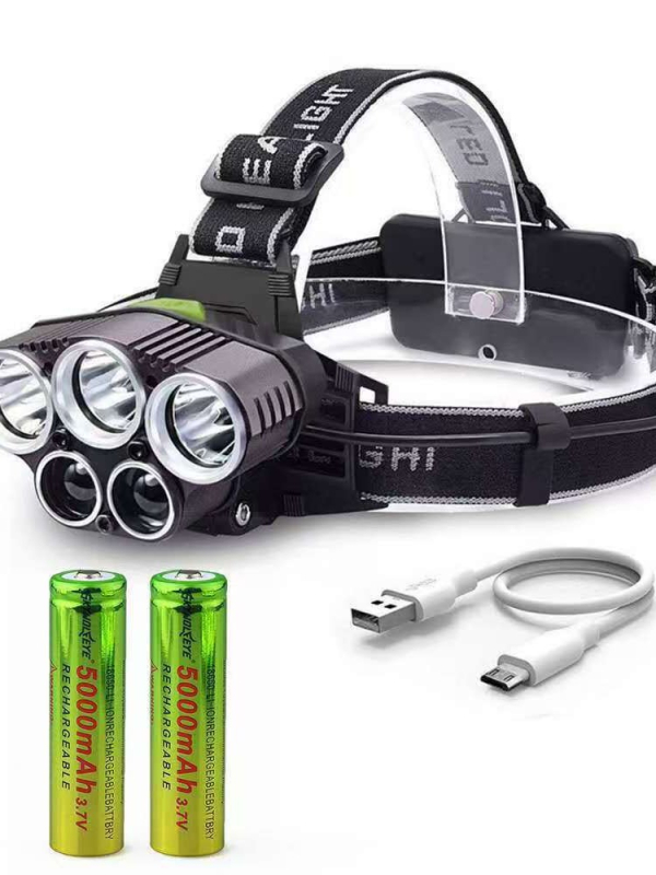 USB-töltésű LED T6 fejlámpa, 500 m fénycsóva, 4–8 órás üzemidő, súly 200 g