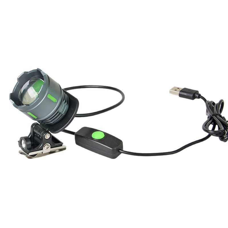 Nakties žvejybos lempos galva su USB išoriniu maitinimu, pastovus srovė, 5V reguliuojamas fokusas, trijų LED šviesos šaltinių, diapazonas 200–500 m