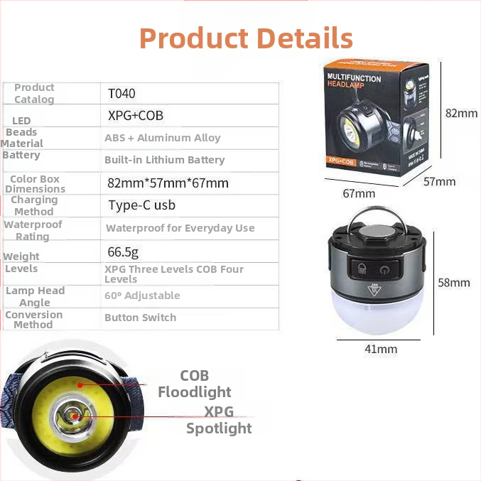 Frontala LED pentru exterior cu încărcare Type-C, curea magnetică, lumină roșie, senzor – 1200 mAh, 5 W, rază 200-500 m, impermeabil