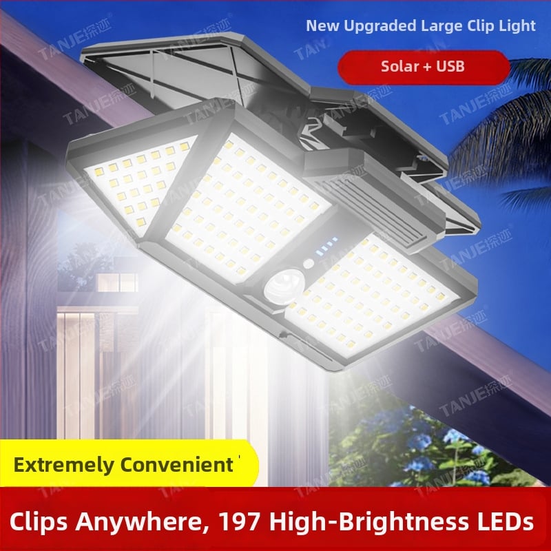 Εξωτερικό LED φωτιστικό με κλιπ, ηλιακό, με τηλεχειριστήριο, ανίχνευση κίνησης, περιστροφή 360°, 25W