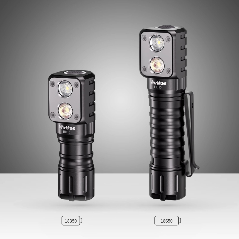 WURKKOS HD15 dvostruko LED svjetlo s glavu i ručno za kampiranje; kućište od aluminijske legure, 20 W, 3000 mAh punjiva baterija, LED svjetlo, domet 50–100 m
