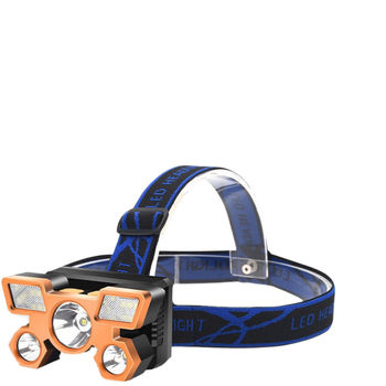 Pet LED čelna lampa, USB punjenje, ugrađena 18650 baterija, 20W, domet 200–500 m, ručno punjenje