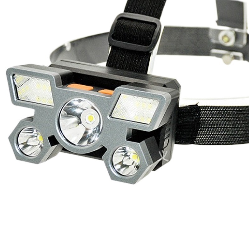 Pet LED čelna lampa, USB punjenje, ugrađena 18650 baterija, 20W, domet 200–500 m, ručno punjenje
