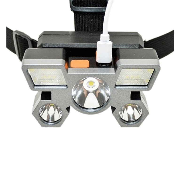 Pet LED čelna lampa, USB punjenje, ugrađena 18650 baterija, 20W, domet 200–500 m, ručno punjenje