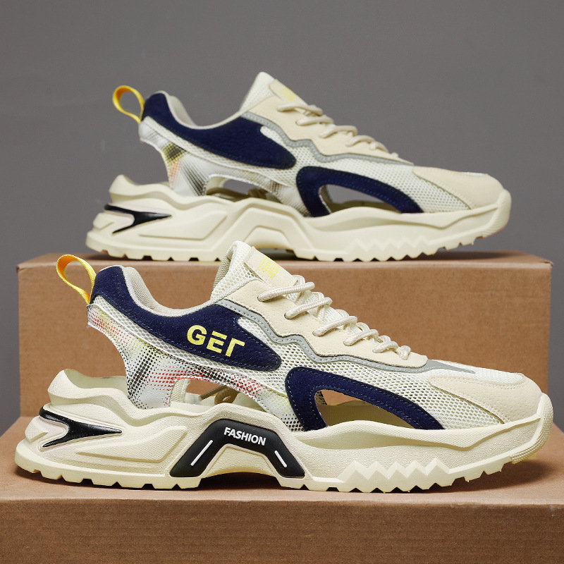 Vyriski sandalai su PU viršutine, gumine padas, kvėpuojantys, elastine juosta užsegimas — vasara, paplūdimio batai