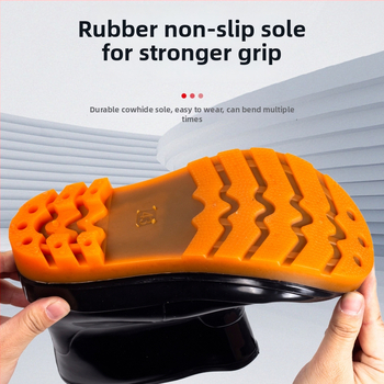 Dážďové čižmy - PVC vrchnok, podrážka z teľacej kože, výška čižmy stredná, nepremokavé, protišmykové