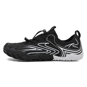 Обувки за водни спортове с пет пръста – дишащи, бързосъхнещи и анти-хлъзгави; нисък глезен; горна част от еластична Lycra; подметка от естествен каучук