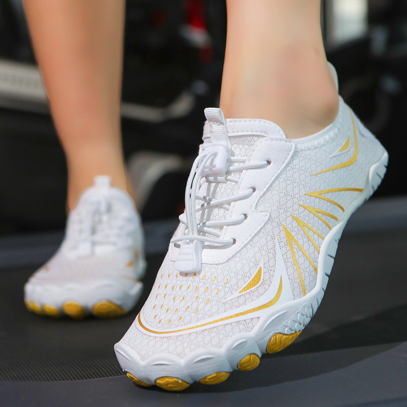 Речни обувки за водни походи - петопръстни водни обувки, нисък горнище, мрежеста вътрешност, противохлъзгаща гумена подметка