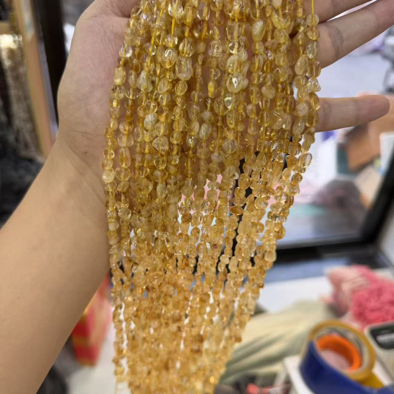Perle od citrina za DIY nakit, nepravilne granule perle, poluproizvodi (Citrin; brušenje i poliranje; plemeniti uzorak; lagani luksuzni stil, šljunak)