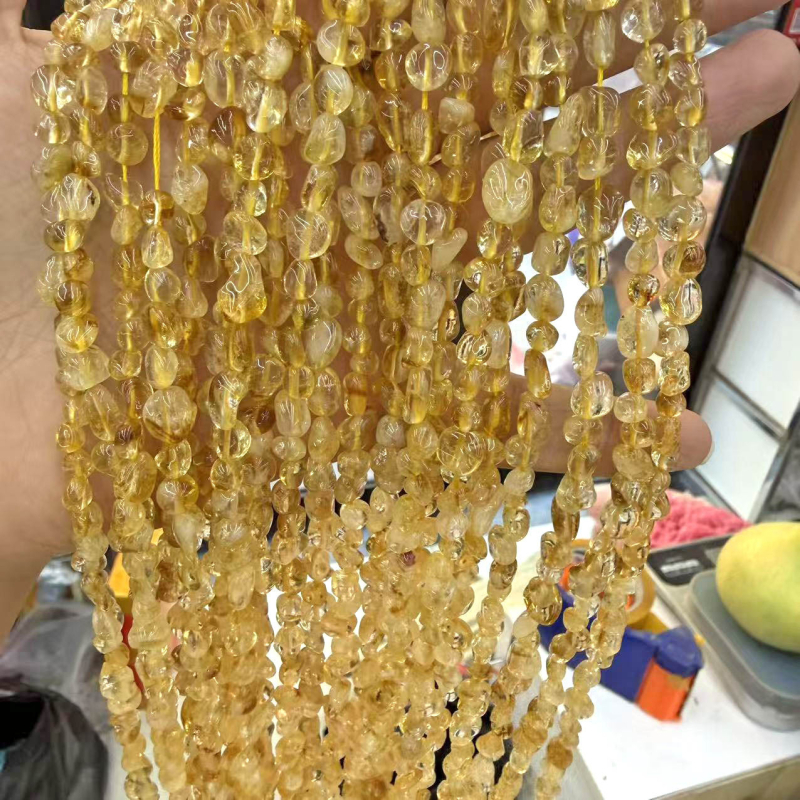 Perle od citrina za DIY nakit, nepravilne granule perle, poluproizvodi (Citrin; brušenje i poliranje; plemeniti uzorak; lagani luksuzni stil, šljunak)