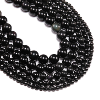 Prirodne crne obsidijanske kuglice – labave perle za nakit, za DIY narukvicu, poluproizvodi okrugle kuglice
