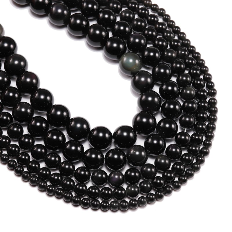 Prirodne crne obsidijanske kuglice – labave perle za nakit, za DIY narukvicu, poluproizvodi okrugle kuglice