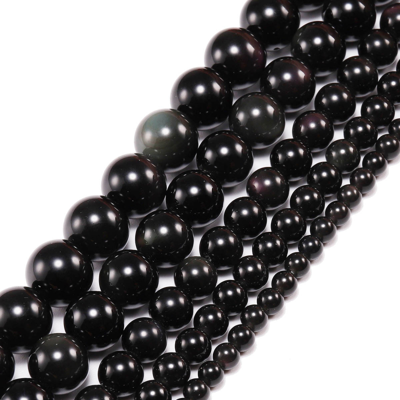 Prirodne crne obsidijanske kuglice – labave perle za nakit, za DIY narukvicu, poluproizvodi okrugle kuglice
