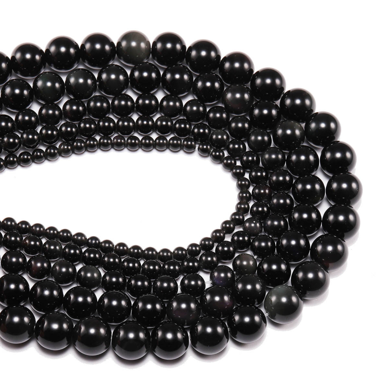 Prirodne crne obsidijanske kuglice – labave perle za nakit, za DIY narukvicu, poluproizvodi okrugle kuglice