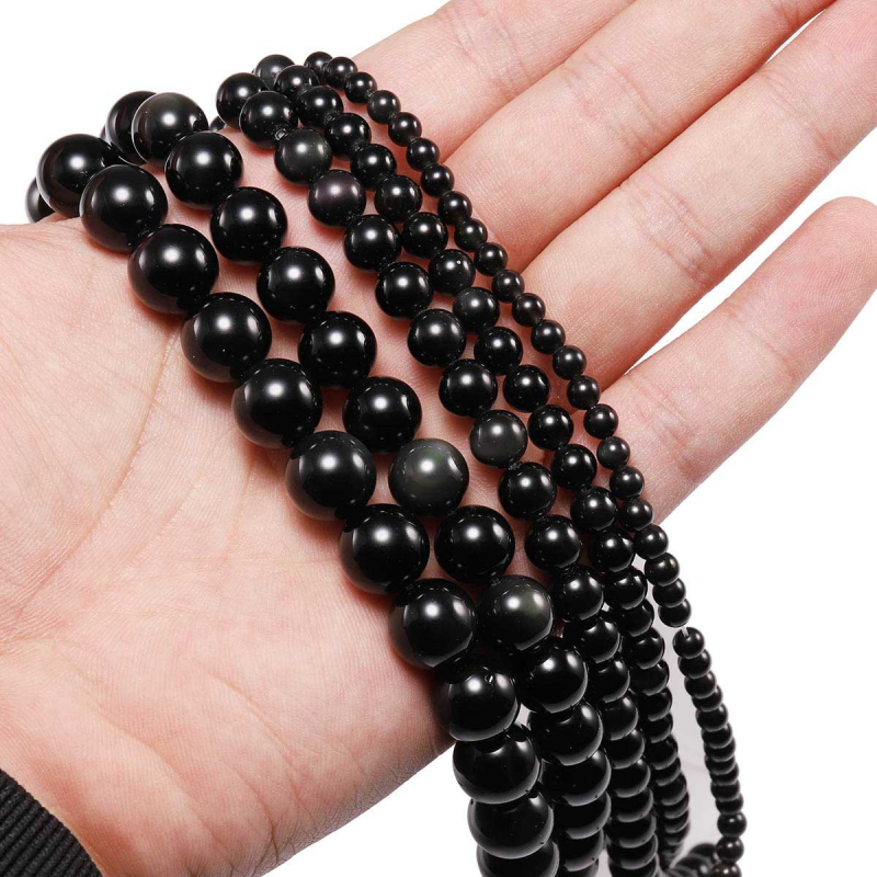 Prirodne crne obsidijanske kuglice – labave perle za nakit, za DIY narukvicu, poluproizvodi okrugle kuglice