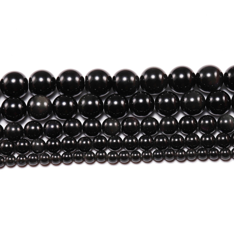 Prirodne crne obsidijanske kuglice – labave perle za nakit, za DIY narukvicu, poluproizvodi okrugle kuglice