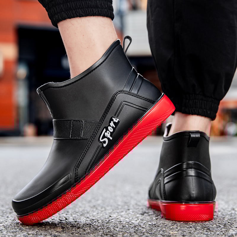 Muške čizme za kišu - PVC gornji dio, plastični potplat, niski vrat, PU ulošak, mrežasta podstava