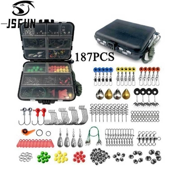JSFun 187-dijelni set ribolovnih dodataka s crank hook-ovima, space beans, žlicama i podijeljenim prstenima (ABS)