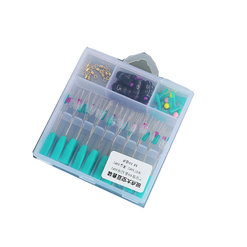 Set ribolovnih dodataka: spacer perle, plovnog sjedala, olovni omot, osmerokutni prsteni, glavne igle, 7+2 prozirno mrljaste perle