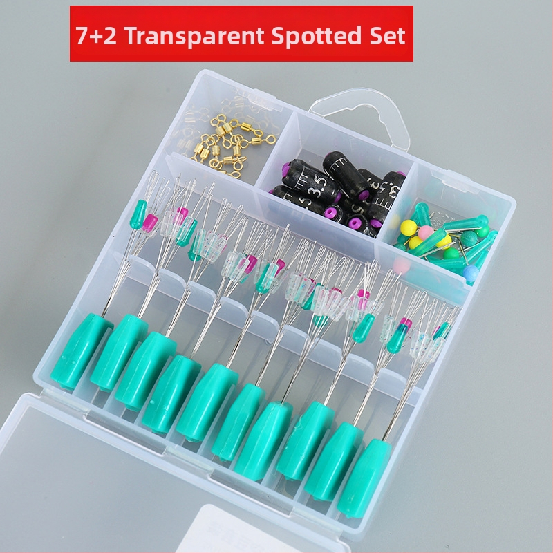 Set ribolovnih dodataka: spacer perle, plovnog sjedala, olovni omot, osmerokutni prsteni, glavne igle, 7+2 prozirno mrljaste perle
