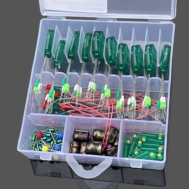 Set od 10 silikonskih ribolovačkih dodataka: Space Beans, osmerokutni prstenovi za plovak, sjedalo za plovak, olovne težine, mali dodaci