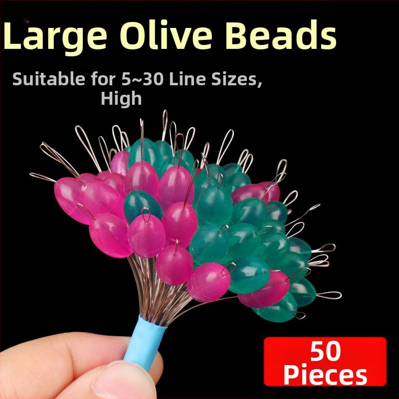 Silicone žvejybos karolių rinkinys – olivinės formos, užsegami dideli karoliukai jūrinei žvejybai (Medžiaga: Silikonas)