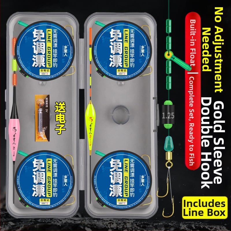 Nailoninė žvejybos linijų komplektas su paruošta pagrindine linija, be plūdės reguliavimo, auksinis gaubtas, dvigubas kabliukas, tinka upės žvejybai, ilgiai 2.7–5.4 m