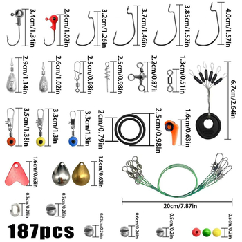 Set dodataka za ribolov, 187 komada, s Crank hooks, Space Beads i Split Rings — ABS materijal