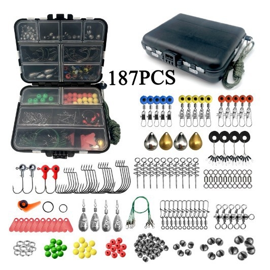 Set dodataka za ribolov, 187 komada, s Crank hooks, Space Beads i Split Rings — ABS materijal