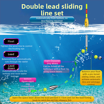 Roko žvejybos linijų komplektas su reguliuojamu slydimu plūduriu, 100 m pagrindinė linija, medžiaga: šilkas gėlė, tinkama tvenkinio žvejybai